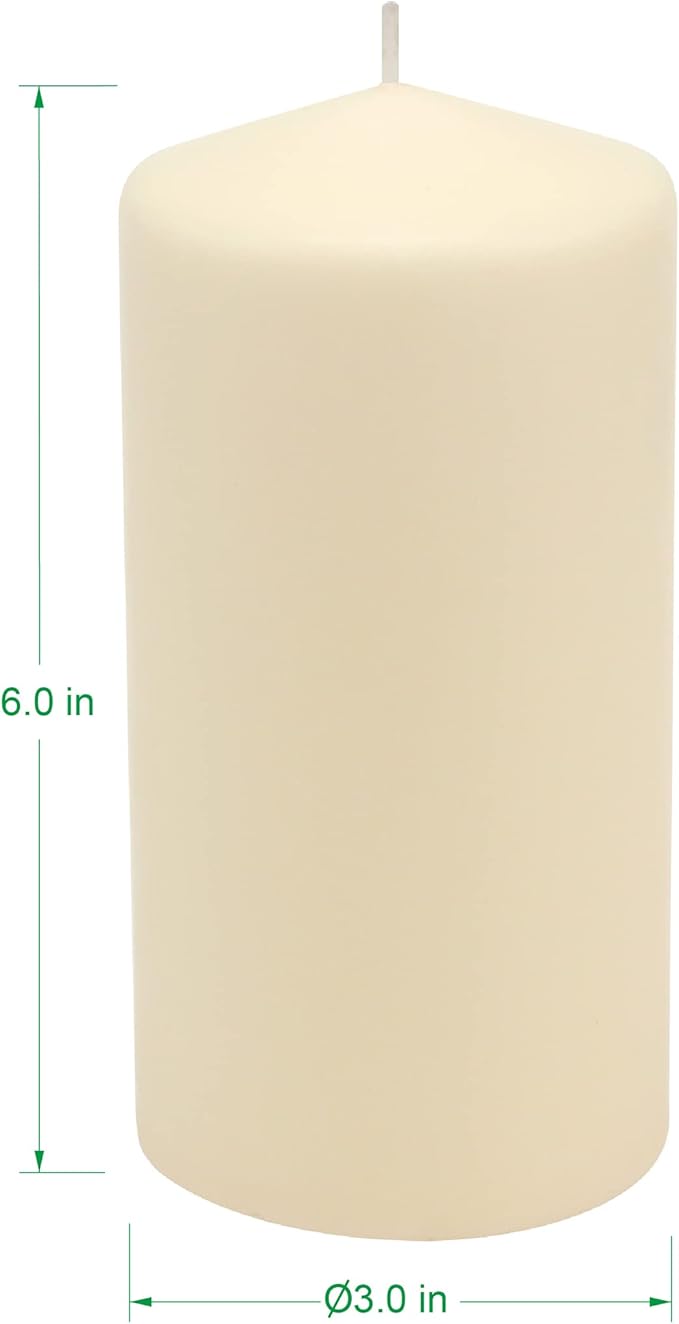 Stonebriar 6, Tall 3 x 6 Inch 65 Hour Long Burning Unscented Ivory Wax Pillar Candles (Pack of 4. 24 Count Total)