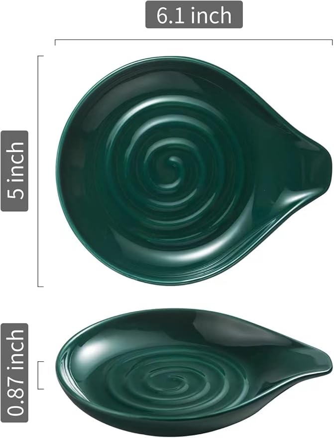LAUCHUH Spoon Rest for Stove Top, 5 inch Ceramic Cooking Spoon Holder for Kitchen Countertop, Heat-Resistant Large Utensil Rest for Mother's Day, Spatula, Ladle or Tongs, Green