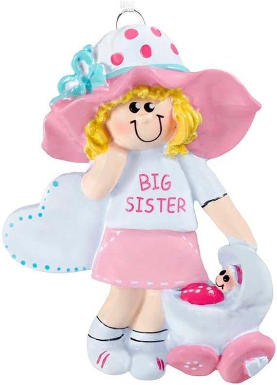 3D Toddler Ornaments for Christmas Tree 2025 - Brunette Big Sister Stroller Ornament for Kids Ornament for Girl Personalized Christmas Ornaments for Kids Gifts for Girls Toddler Girl Decorations