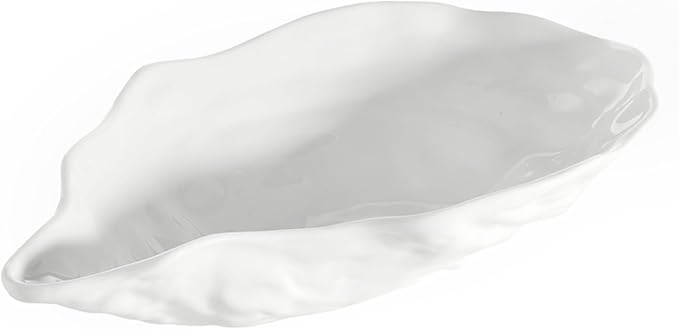 Santa Barbara Design Studios Serving Bowls - Ceramic Oyster-Shaped Bowl, Large 11" x 6.5", Gloss White