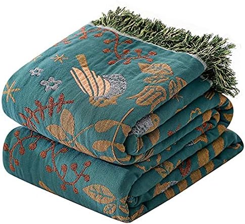 Versatile Cotton Summer Throw Blanket,80"x90" Soft Breathable Boho Quilt,4-Layer Gauze Woven Muslin Blanket,Perfect for Beds,Couches,Chairs,Vintage Decor,Unique Bird & Flower Pattern