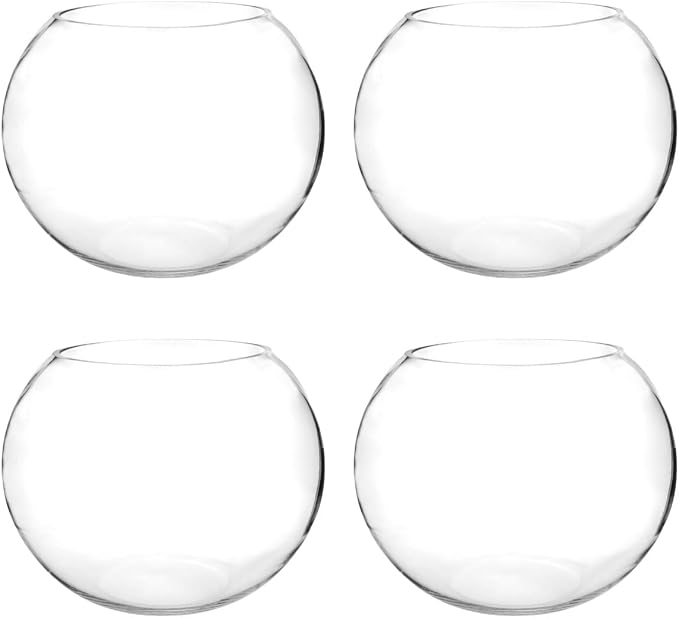 Glass Bubble Vase, 8" Height x 10" Width, Set of 4 Glass Fish Bowl Vase, Bubble Bowl vase for Terrarium, Flower Vase Centerpiece