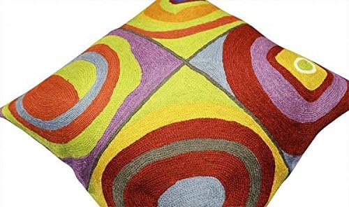 Kandinsky Modern Pillow Cover - Quadrate II | Mid Century Chair Cushions | Abstract Pillows | Contemporary Pillowcase | Modern Accent Pillows | Hand embroidered Cushion | Wool Size 18x18