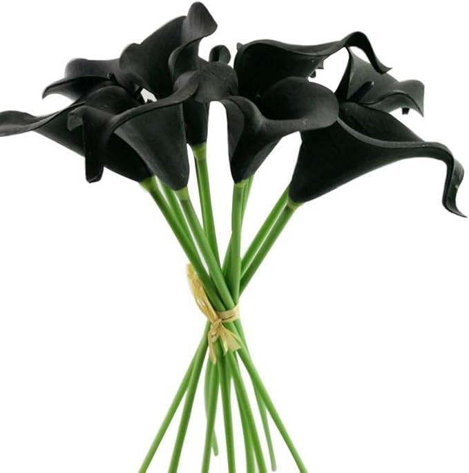 Floral Kingdom Artificial Calla Lily Flowers 20 Pack 14 Inch Black - Real Touch Faux Flowers for Modern Home Decor, Themed Event Centerpieces & Weddings
