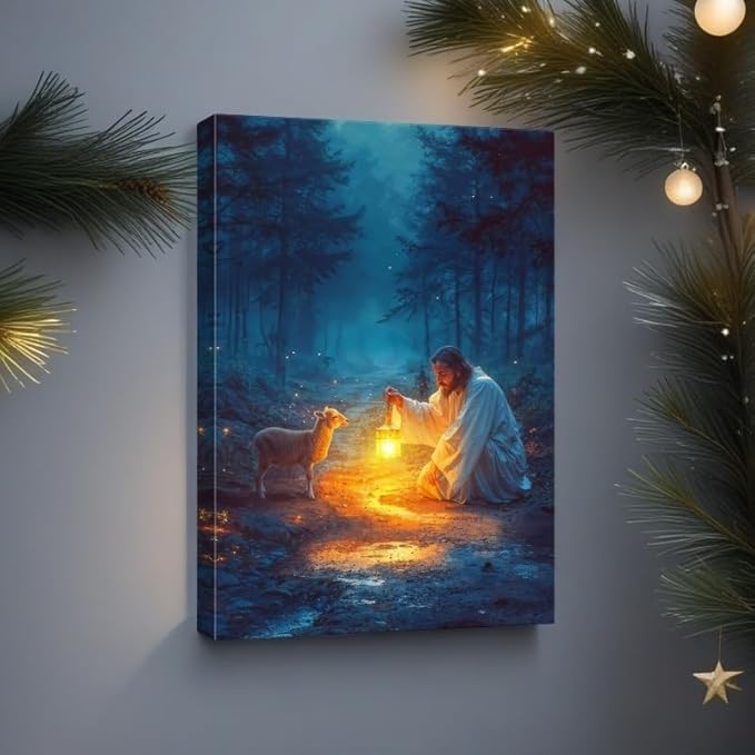Christian Wall Art Decor - Serenity Prayer & Jesus with Lost Lamb Picture, Baptism Gifts for Boys & Girls, Inspirational Home Decor for Women & Men, Perfect for Prayer Rooms & Christmas Decor A-373