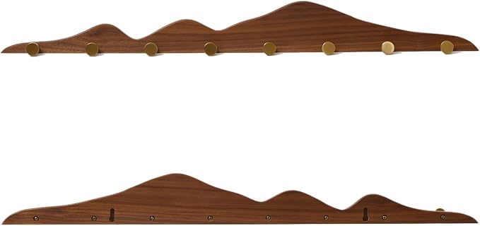 Elegant Wall Coat Rack with Hooks Walnut Wood Solid Coat Hanger Wall Mount with 8 Brass Hooks, Moisture-Resistant Wax Oil Finish for Home (Walnut, 8 Hooks)