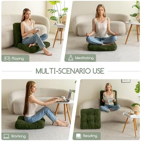 HIGOGOGO Floor Pillow Cushion for Adults, Meditation Cushion Pillow, Large Square Floor Sitting, Tufted Corduroy Cover, for Tatami Living Room or Yoga, 2Pack, Dark Green