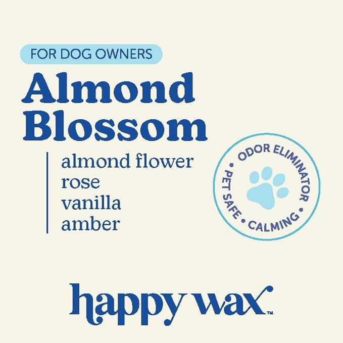 Happy Wax Almond Blossom Scented Wax Melts for Dog Owners – Odor Eliminating, Calming, Pet-Safe, Non-Toxic, Dye-Free, Perfect for Use with Wax Warmers - 4 oz Pouch