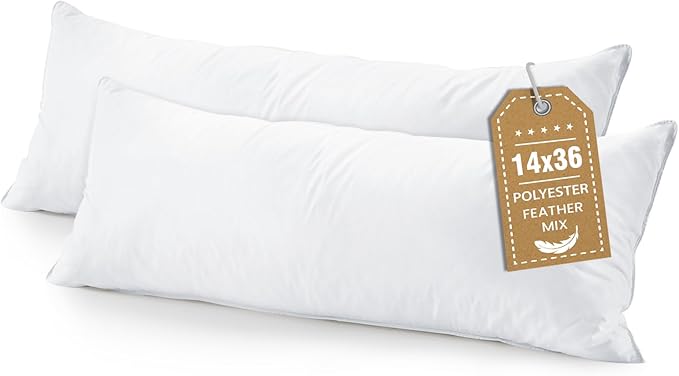 BHZ 14x36 Pillow Inserts Set of 2, Down Feather Alternative Lumber Pillow Inserts for Couch Sofa, Decorative Soft Large Rectangle White Throw Pillows Insert for Bed Dorm with Breathable Cover