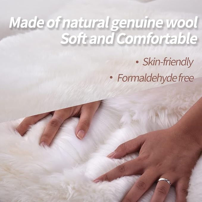 IRIWOOL Premium Genuine Fur Sheepskin Rug Real Australia Sheepskin Natural Luxury Fluffy Lambskin Fur Area Rug Seat Covers for Kids Bedroom Sofa Chair Cover (Dark Aquamarine, Double Pelt/2ft x 6ft)