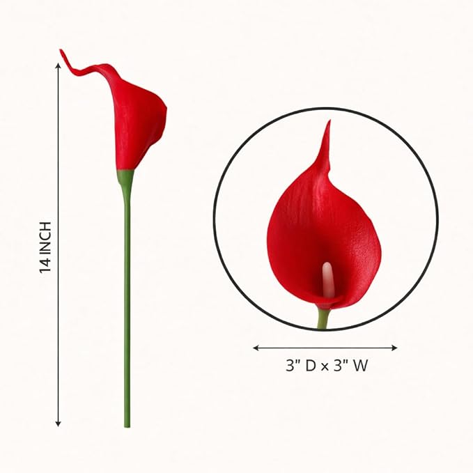 Floral Kingdom 20 Pack Artificial Calla Lily Flowers 14 Inch Red – Real Touch Faux Flowers for Home Decor, Table Centerpieces, Holiday & Party Arrangements