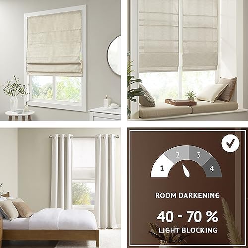 Madison Park Cordless Roman Shades Faux Silk Shade with Sheen 1-Panel Privacy, Room Darkening, Energy Efficient, Thermal Insulated Window Blind for Bedroom, Living Room Décor, 33"W x 64"H Como, Ivory