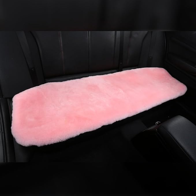 OGLAND Fuzzy Genuine Sheepskin Car Rear Seat Cover for Women Kids Dogs Pets Auto Bench Back Cushion Interior Accessories with Soft Fluffy Wool Natural Fur, Pink