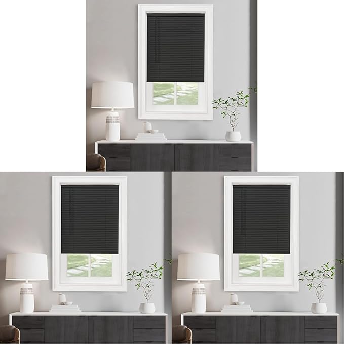 Cordless Light Filtering Mini Blind - 27 Inch Width, 72 Inch Length, 1" Slat Size - Black - Cordless GII Morningstar Horizontal Windows Blinds for Interior by Achim Home Decor (Pack of 3)