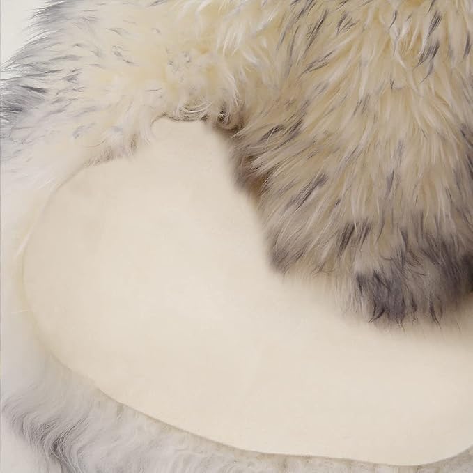 HUAHOO Premium Genuine Sheepskin Rug White Grey Real Australia Sheepskin Natural Luxury Fluffy Lambskin Fur Area Rug Seat Covers for Kids Bedroom Pets Dogs Mat Single Pelt/2'x 3' Wolf Tip
