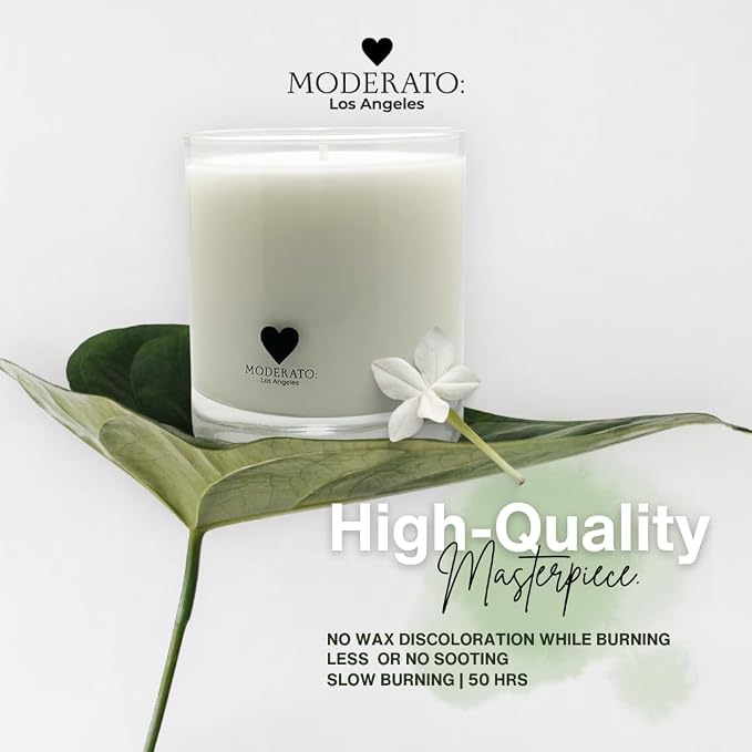 MODERATO Los Angeles No.03 THÉE – Luxury Tea Scented Coconut Wax Candle, Zen & Calming, Rose, Sandalwood, Jasmine, Lemon, Crystal Clear Glass Vessel, 50 Hour Burn, Candle Gift, Made in USA 8.5oz