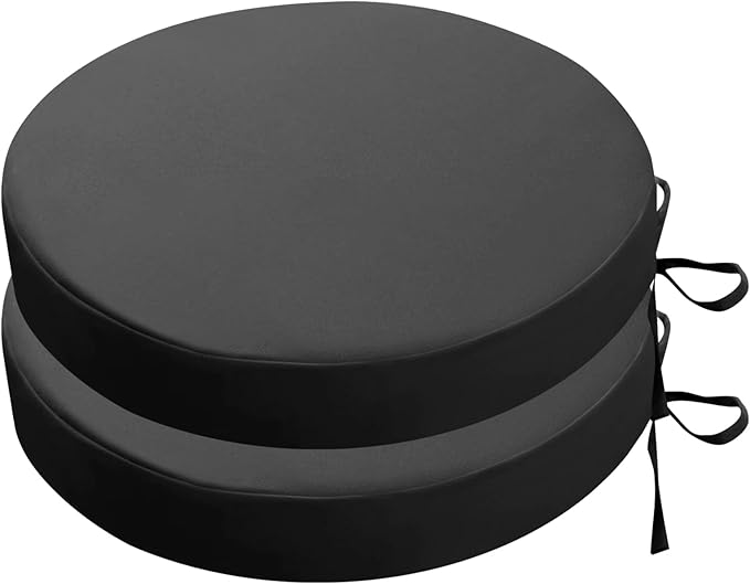 SK Studio Round Outdoor Chair Cushions for Patio Furniture, Set of 2 Waterproof Patio Chair Cushion with Adjustable Ties for Garden Sofa Couch, Dark Grey, 22"x22"x3"