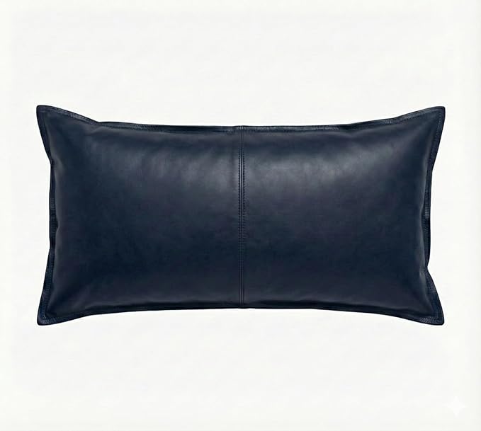 Genuine Leather Pillow Cover Case for Lumbar Throw Couch Pillows - Modern Farmhouse Decorative Sofa Thick & Soft Cushion Covers (Royal Blue, 16" x 24")