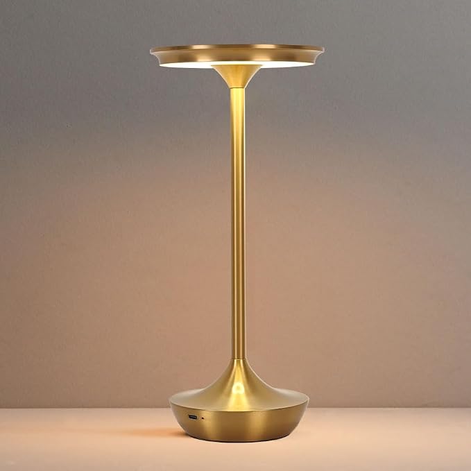 LED Cordless Table Lamp Rechargeable,Portable 6000mAh Battery Outdoor Bedside Table Lamps,3 Color Stepless Dimming Touch Battery Powered Lamp, Table Light for Restaurant/Patio/Camping/Bedroom(Gold)