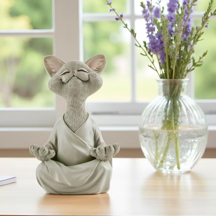 JFSM INC. 5" Whimsical Happy Cat Buddha Figurine – Zen-Inspired Resin Cat Statue – Meditating Animal Sculpture for Mindful Home or Office Decor – Peaceful Gift for Cat Lovers and Yoga Fans