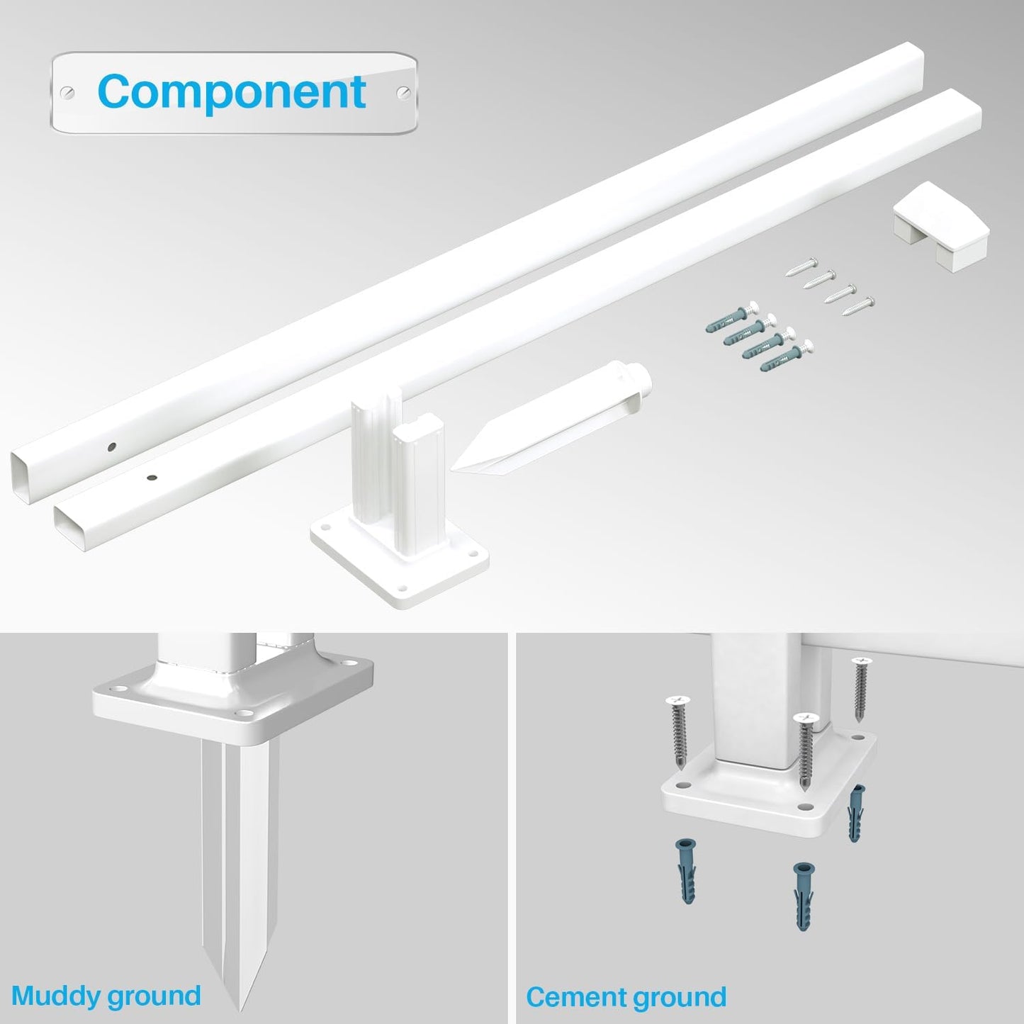 Patio Vinyl Picket Fence Post Kit 36" High for Straight PVC Decorative Fence, Installed in Muddy Floor & Cement Ground, White Fence Column Accessories for Outdoor Front Yard Garden Dog Fence Panel