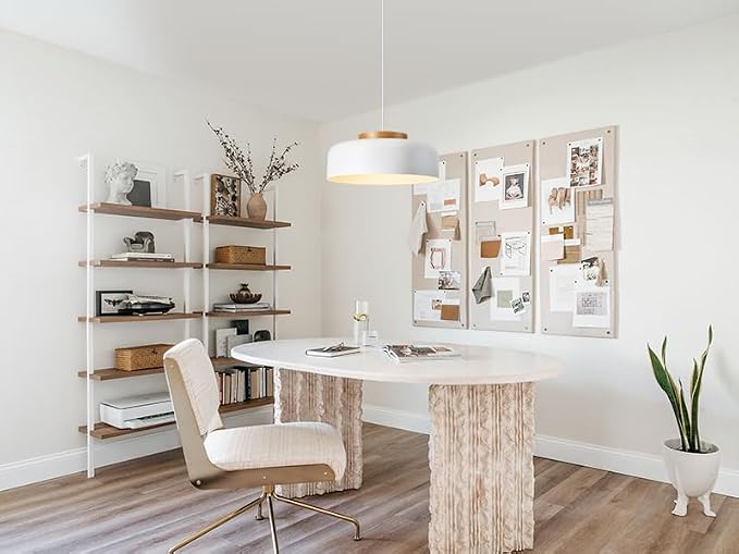 Large Pendant Lighting, 17.7 inch,Natural Wood Cap, Adjustable Cord,Simple Modern Chandelier for Dining Room, Kitchen Table Matte White