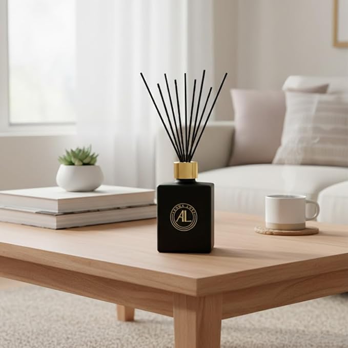 Reed Diffuser - Fragrance Diffuser for Home - 5 oz. Oil Diffuser Sticks - Bathroom Diffuser Set- Oil Diffuser Reeds - Scent Sticks in Oil-Office Smell Good Stuff (Black, Fresh Linen)