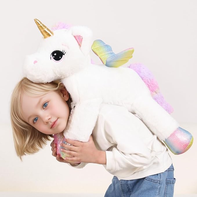 FFxiong 24 Inch Big Unicorn Stuffed Animal Plush Toy Pillow, Cute Soft Giant Unicorn with Rainbow Wings Large Doll, Gift for Children Girls Boys Kids Valentine Birthday Christmas