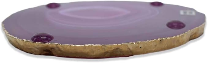 Nature's Decorations Pink Gold Rimmed Agate Stone Coasters - Set of 4, Polished Geode Drink Mats for Dining & Coffee Table & Kitchen Geode Decor Non-Toxic 3.5-4" Diameter