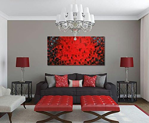 Hand Painted Modern Oil Painting Texture Red Abstract Canvas Wall Art Decoration Picture Contemporary Artwork Framed Ready to Hang