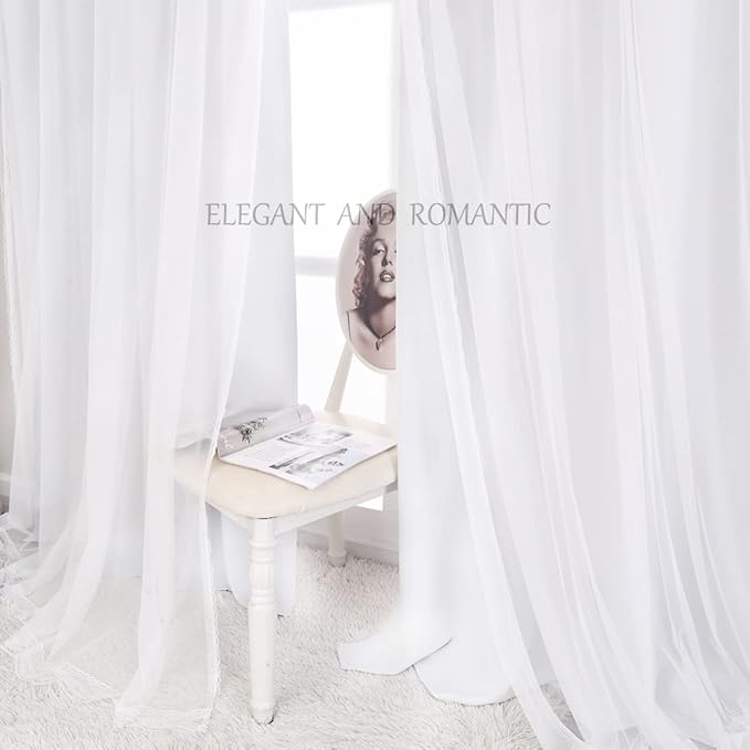 Winter White Curtains Double Layered Solid and Sheer Window Treatment Panels Pair with Grommet Top for Living Room Patio Door, 52 x 96 inches, Winter White, 2 PCs