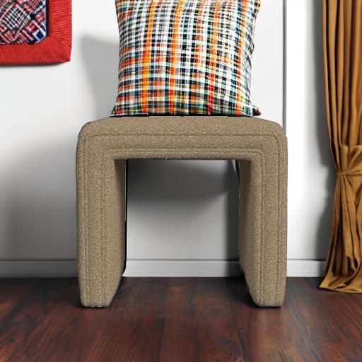 HomePop Modern Channel Tufted Ottoman|Homepop Home Décor|Ottoman for Living Room & Bedroom - Brown Boucle