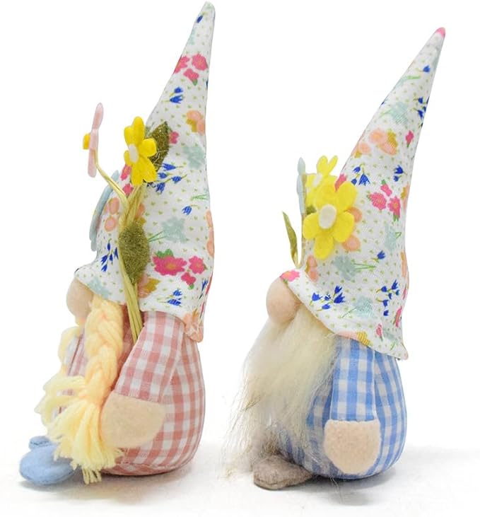 Eimilaly Florals Gnomes Spring Gnome for Home Decorations, Tomte Gnomes Set Ornaments for Garden or Rustic Theme Party Gnome Decor - 2PCS