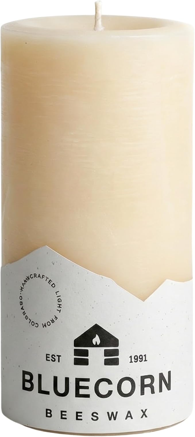 Bluecorn Beeswax Pillar Candle, 100% Pure Natural Bees Wax, Ivory White 3x6 Candle, Clean Burning & Dripless, Long Lasting (90 Hrs), Paraffin, Soy & Fragrance Free, Home Decor, American Made, 1 Count