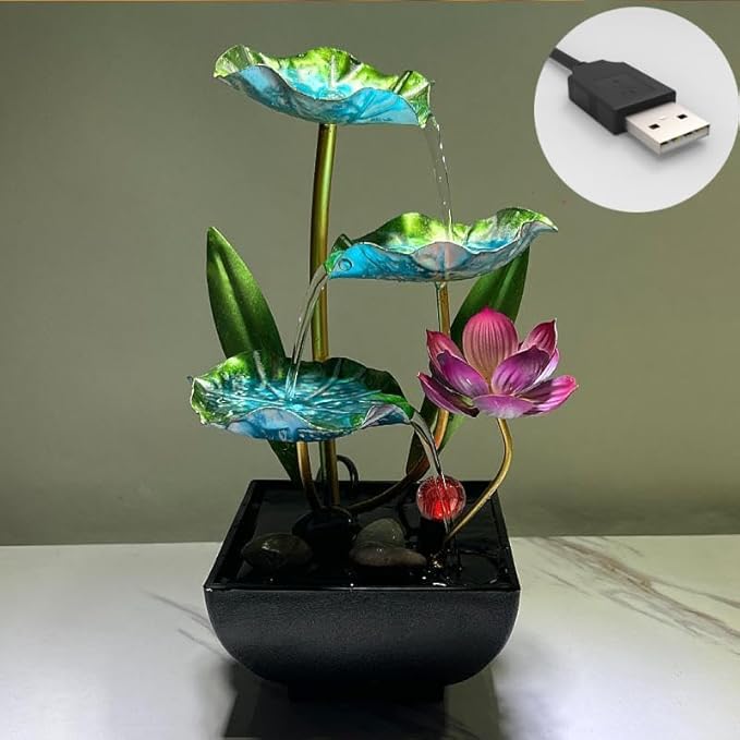 Generic Waterfall Pendulum with Lights Small Fountain Indoor Decompression Office Living Room Home Decor Art Country Style