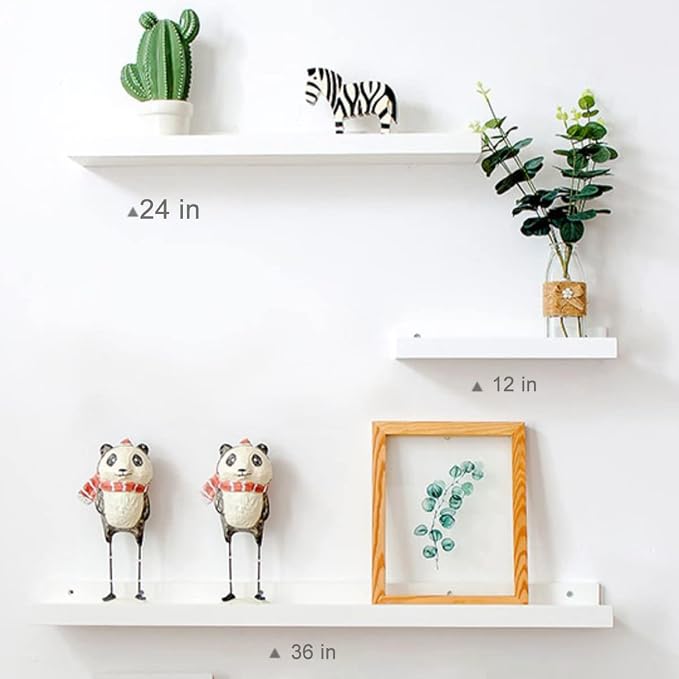 16-Inch White Solid Wood Floating Shelf for Wall Decor, 1-Pack | Premium natural wood ledge for wall storage. Sturdy shelf for home office, living room and kitchen