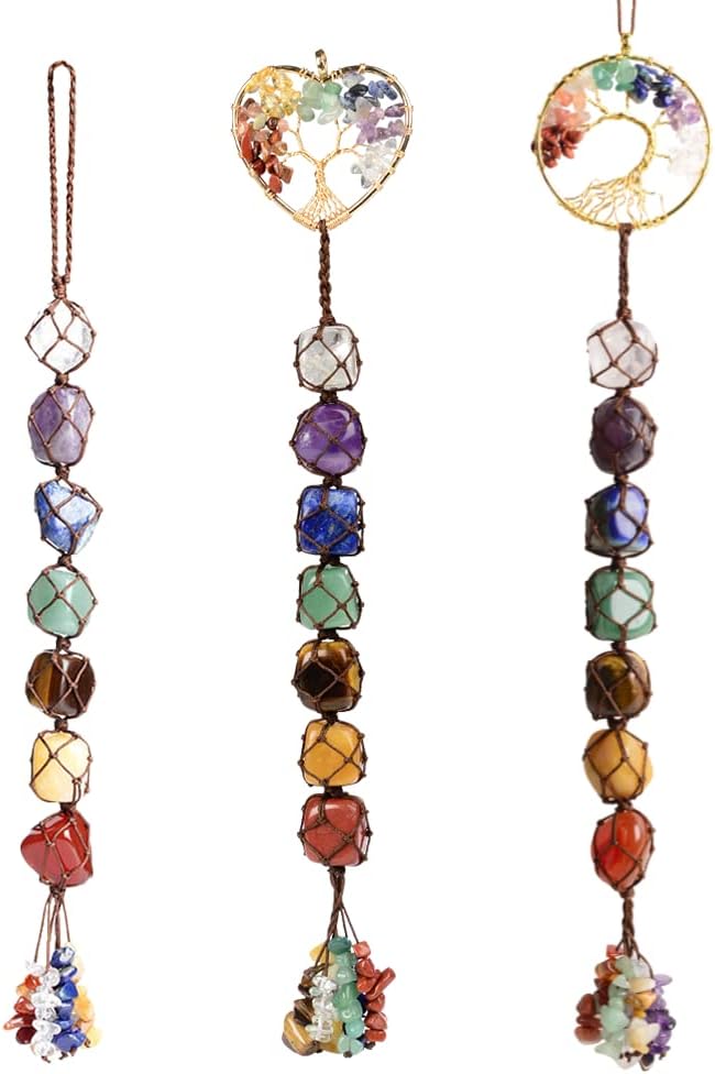 Anjiucc 7 Chakra Stone Healing Crystal Tree of Life Wall Hanging Home Interior Decoration，Window Decoration，Yoga Meditation