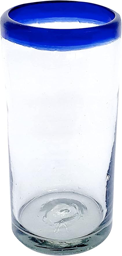 Cobalt Blue Rim 20 oz Tall Iced Tea Glasses (set of 6), Recycled Glass, Lead-free, Toxin-Free (Iced Tea)