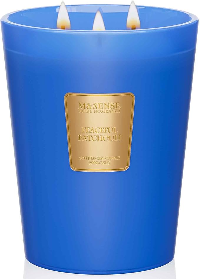 M&SENSE Peaceful Patchouli Soy Candle, 35oz 3-Wick, Yoga Scented Candles | 150H Slow Burn, Non-Toxic, Large, Meditation Home Fragrance, Stress Relief, Relaxing, Calm Housewarming Gift