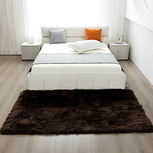 Faux Fur Rug Coffee Sheepskin Area Rug,Ultra Soft 4x6 ft Rectangular Shaggy Plush Rug for Bedroom Sofa Floor Bedside Living Room Kids Room