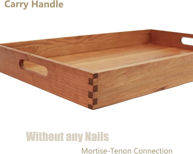 22"x14" Large Black Walnut Rectangle Ottoman Serving Tray | Solid black walnut wood, Rectangle with built-in handles. Classic decorative serving tray serve coffee, tea & home decor