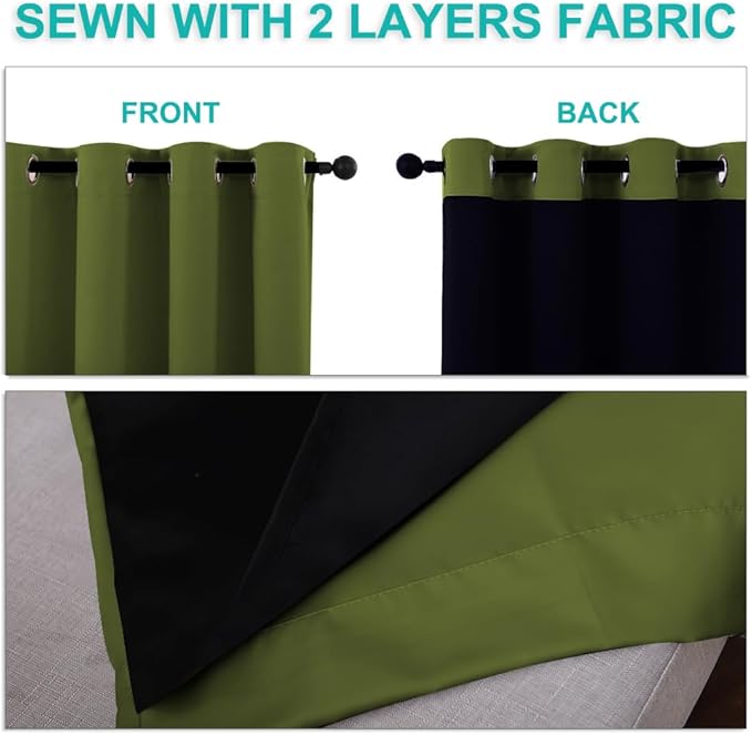 NICETOWN 100% Blackout Curtains 54" Long, Olive Green, 1 Pair, 42" Width Each Panel, Double-Deck Completely Blackout Window Treatment Thermal Insulated Lined Drapes for Small Window
