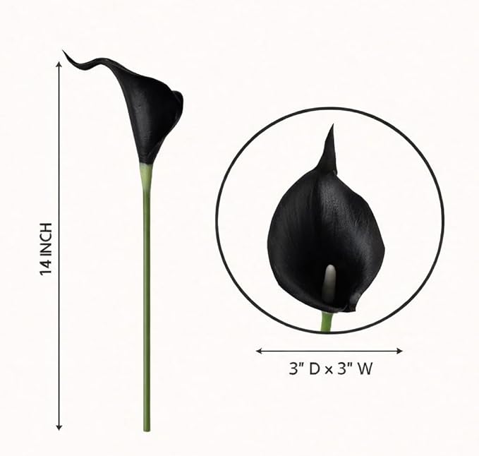 Floral Kingdom Artificial Calla Lily Flowers 20 Pack 14 Inch Black - Real Touch Faux Flowers for Modern Home Decor, Themed Event Centerpieces & Weddings