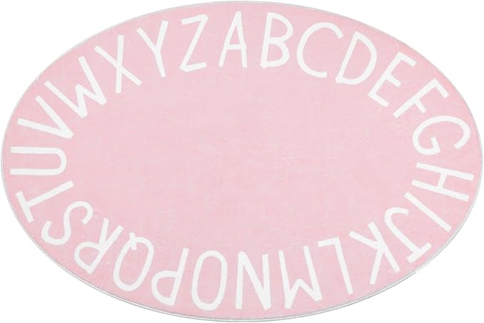 Topotdor Oval Kids Play Rug Alphabet Nursery Area Rug Extra Large Soft Crawling Play Mat for Children Toddlers Bedroom (47x70 inch, Pink)