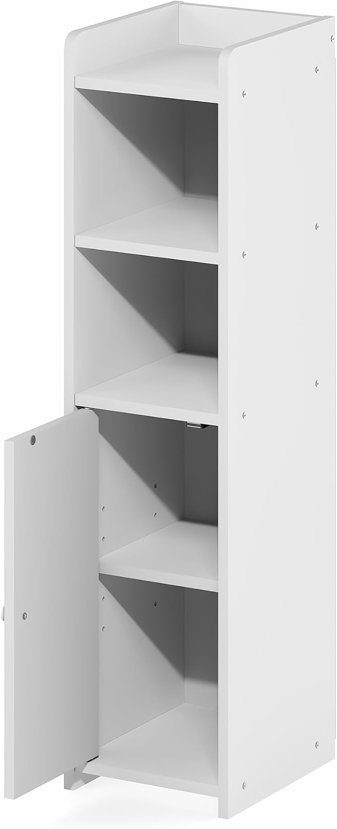 Furinno Fulda Bathroom Storage Cabinet, 5-Tier Bathroom Cabinet, Narrow Cabinet with Door and Adjustable Shelves, 32H, for Small Spaces, Bathroom, Living Room, Entryway, White