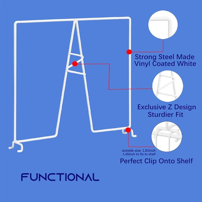 Wire Shelf Dividers - White Closet Organization & Storage Organizer - No Tool Shelf Divider for Wire Shelves - Metal Shelf Accessories – for 12“ Deep Wire Shelves – Tall 12” Height – 16 Pack