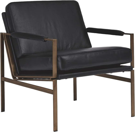 Signature Design by Ashley Puckman Mid-Century Modern Leather Accent Chair, Black