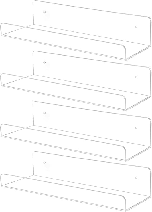 TONICE 4 Pack Acrylic Shelves for Wall 6in Floating Shelf Wall Mounted Set for Room, Bedroom, Bathroom, Kitchen, Living Room, Office Book Shelf Storage Decor