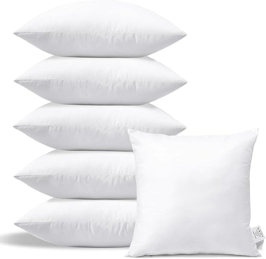 OTOSTAR Pack of 6 Throw Pillow Inserts, 18 x 18 Square Cushion Inner Soft Fluffy Plump Stuffer Cushion Pads White Decorative Pillow Inserts