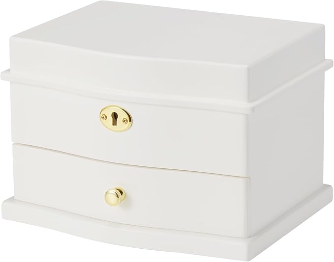 Ballerina Musical Jewelry Box with Mirror for girls，Kid's Jewelry Storage Music Chest (White-L)